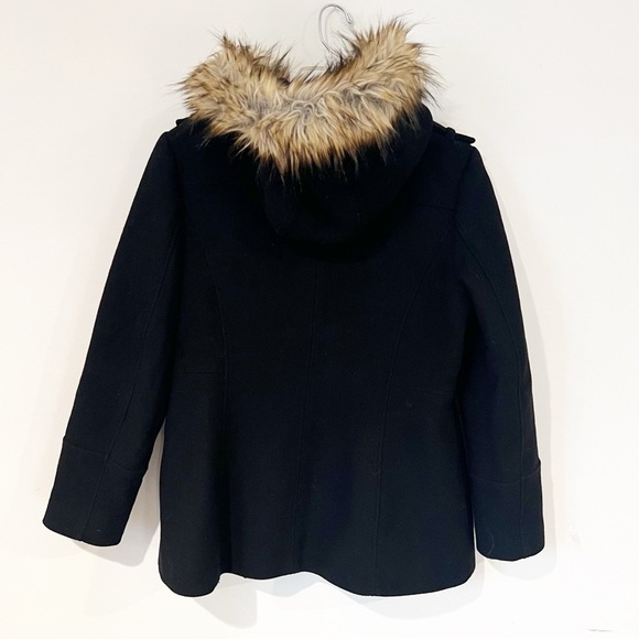 Michael Kors Black Wool Parka Fur Hood Coat Gold Hardware Size 14 Mid Length - Picture 12 of 14